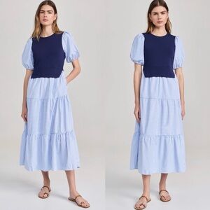 English Factory Striped Mixed Media Maxi Dress